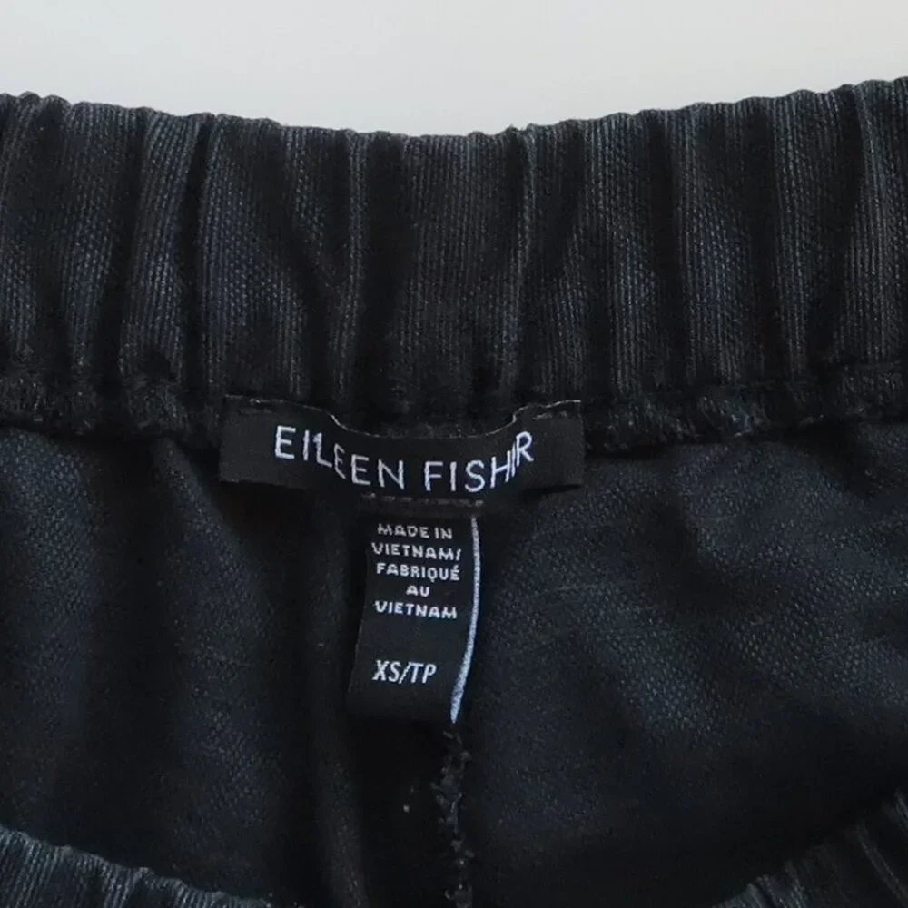 Eileen Fisher Black Lyocell Organic Linen Tapered High Waist Pull-on Pants XS - Picture 7 of 9